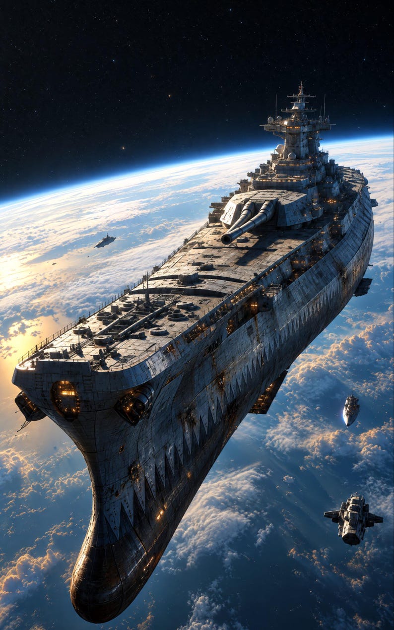 Premade Sci Fi Book Cover, Warship Firing Its Spinal Gun, Military Sci Fi Ebook Design image 3