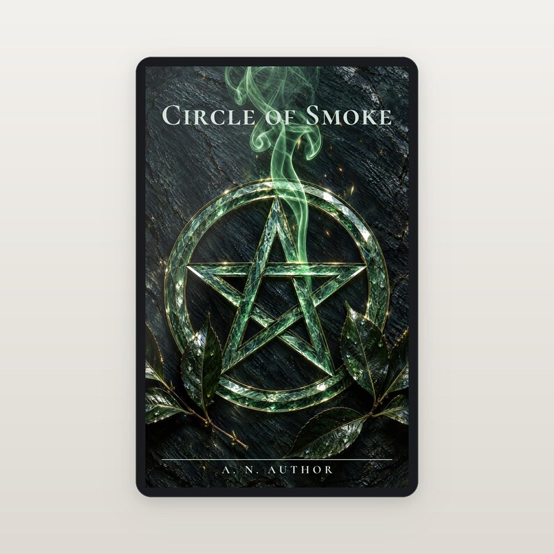 Premade Witchy Book Cover, Carved Pentacle in Green Slate, Occult Ebook Design image 2