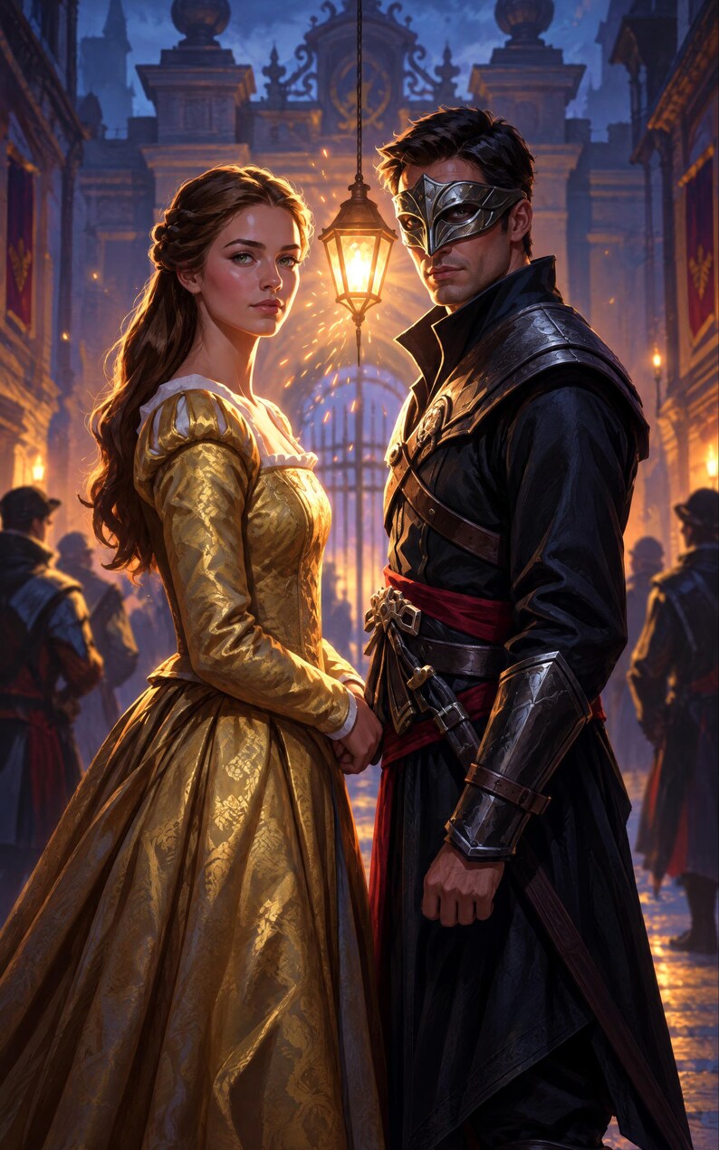 Premade Fantasy Book Cover, Princess and Masked Assassin Art for Romantic Fantasy Authors image 3