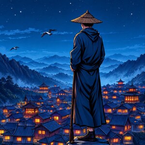 Premade LitRPG Book Cover, Straw Hat Immortal Above a Lantern Town Art for Cultivation Authors image 3