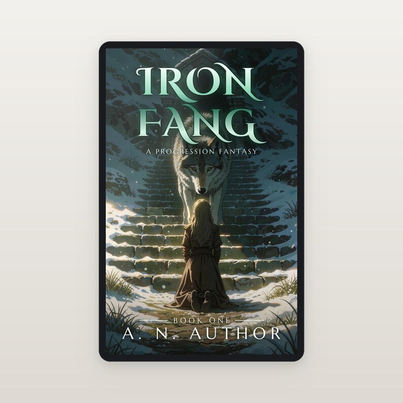 Premade Fantasy Book Cover, White Wolf and Kneeling Girl Art for Spirit Wolf Authors image 5