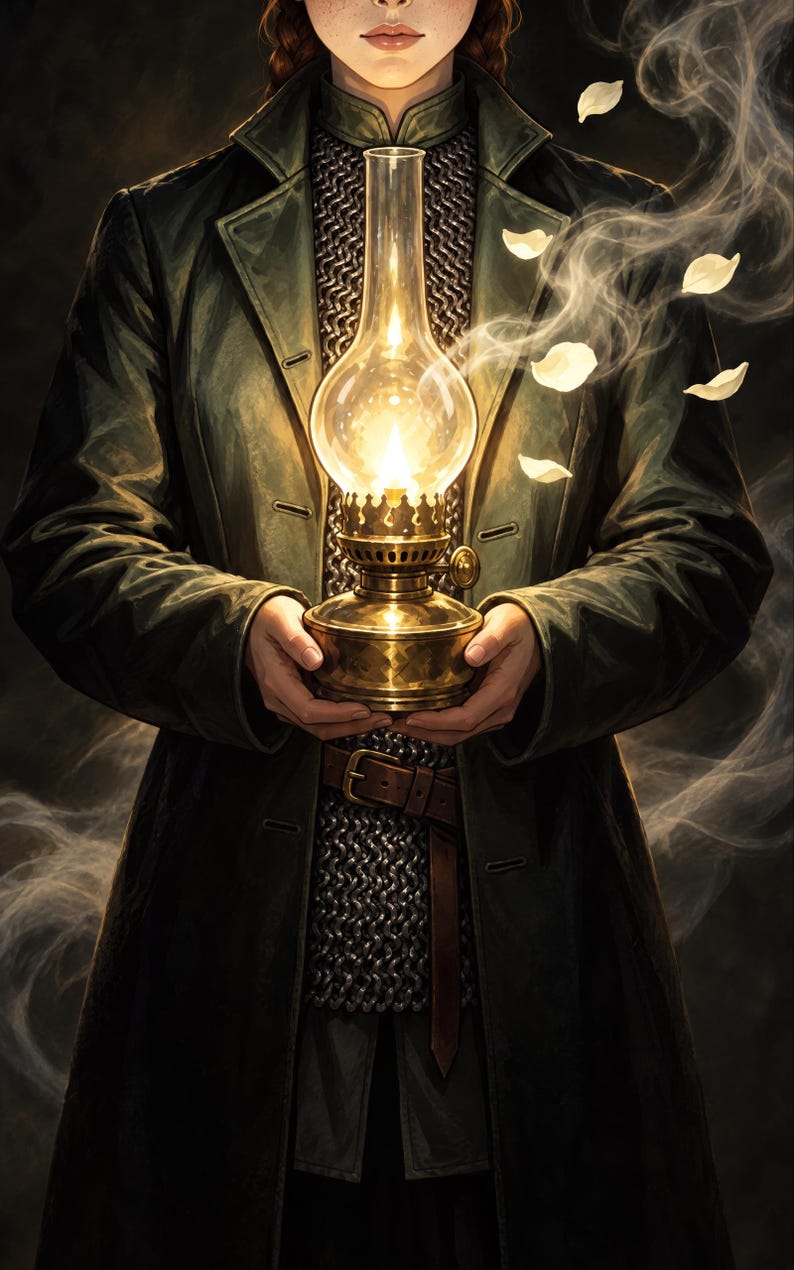 Premade Fantasy Book Cover, Woman With a Glass Lamp, Vampire Hunter Ebook Design image 3