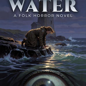 Copertina predefinita per libri horror, con faro e occhio di mostro marino, ideale per autori di horror folk. immagine 3