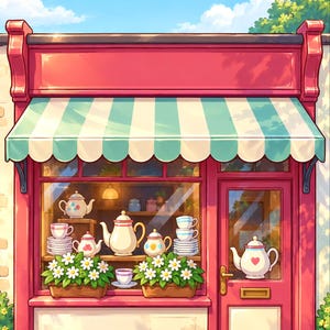 Premade Cozy Mystery Book Cover, Pink Tea Room Storefront, Tea Shop Ebook Design image 3