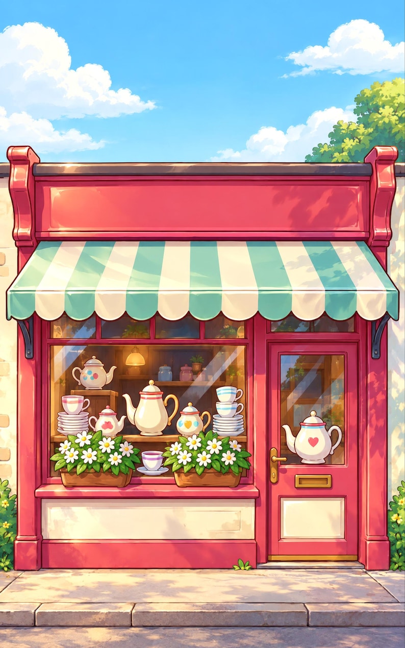Premade Cozy Mystery Book Cover, Pink Tea Room Storefront, Tea Shop Ebook Design image 3