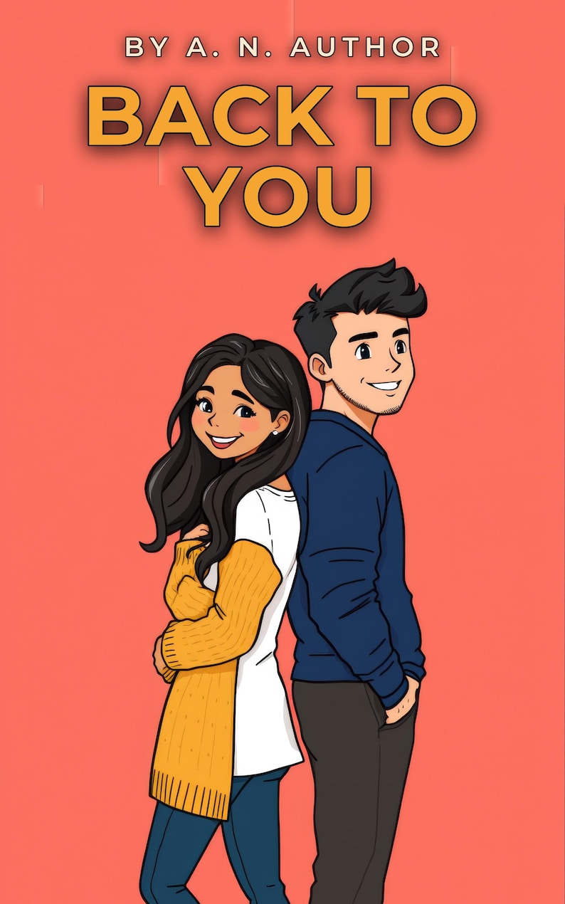 Premade Rom Com Book Cover, Laughing Couple Illustration Art for Second Chance Authors image 1