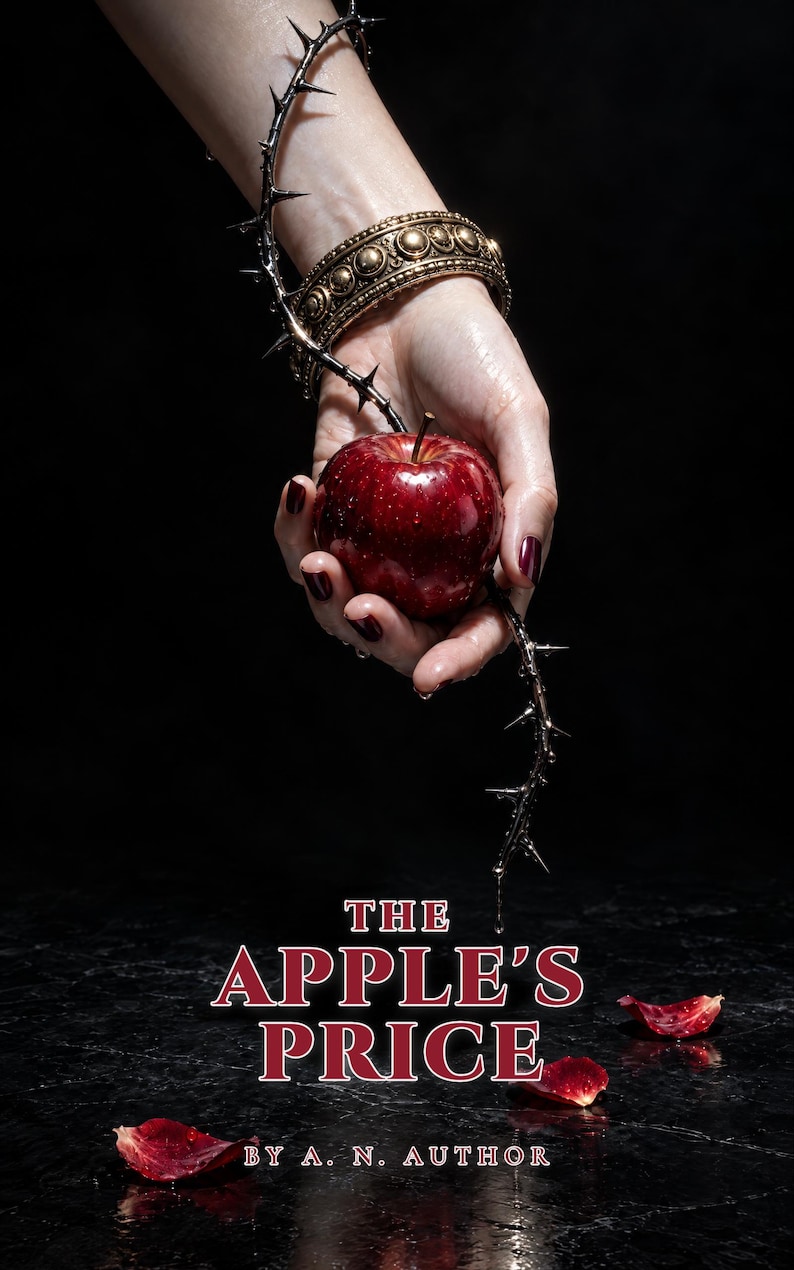 Premade Dark Romance Book Cover, Bitten Apple in Hand, Forbidden Fruit Ebook Design image 1