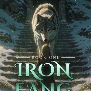 Premade Fantasy Book Cover, White Wolf and Kneeling Girl Art for Spirit Wolf Authors image 4