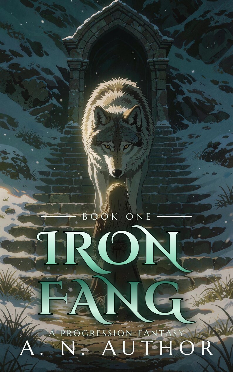 Premade Fantasy Book Cover, White Wolf and Kneeling Girl Art for Spirit Wolf Authors image 4