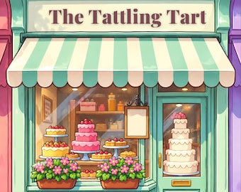 Premade Cozy Mystery Book Cover, Cake Shop Storefront Art for Bakery Authors
