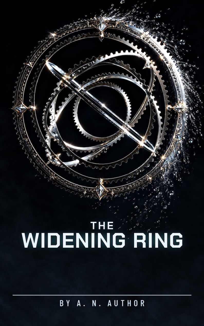Hard Sci-Fi Book Cover, Steel Armillary Sphere, Black Background (Digital Download) image 1