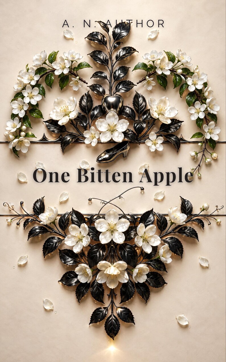 Premade Romantasy Book Cover, Silver Apple and Blossom, Fairytale Retelling Ebook Design image 1