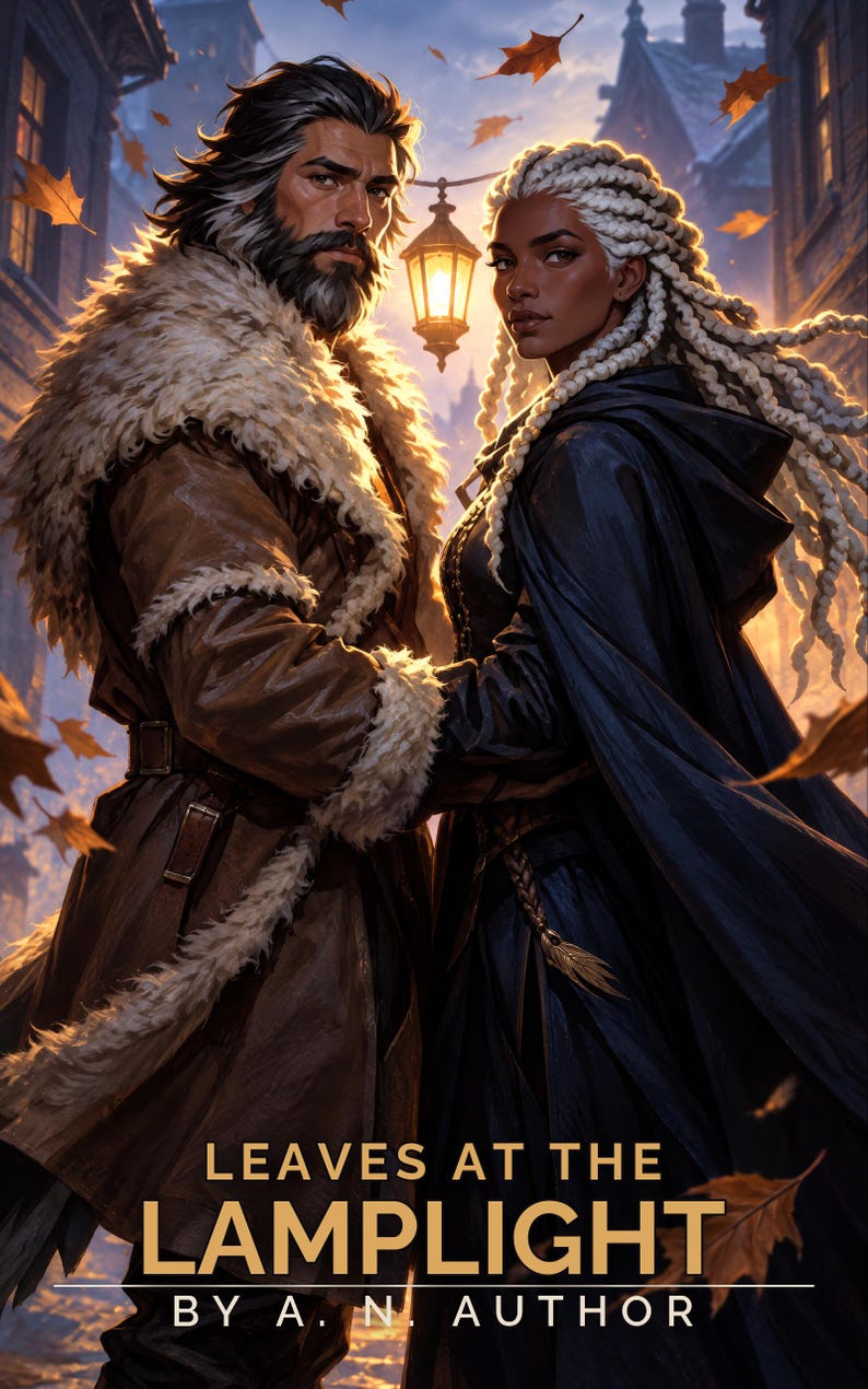 Urban Fantasy Book Cover, Wolf Shifter and Witch at Lamplight (Digital Download) image 1