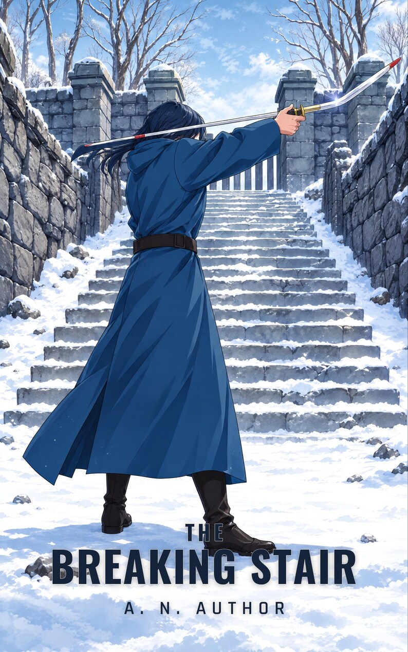LitRPG Book Cover, Sword, Broken Stair, Snow Art (Digital Download) image 1