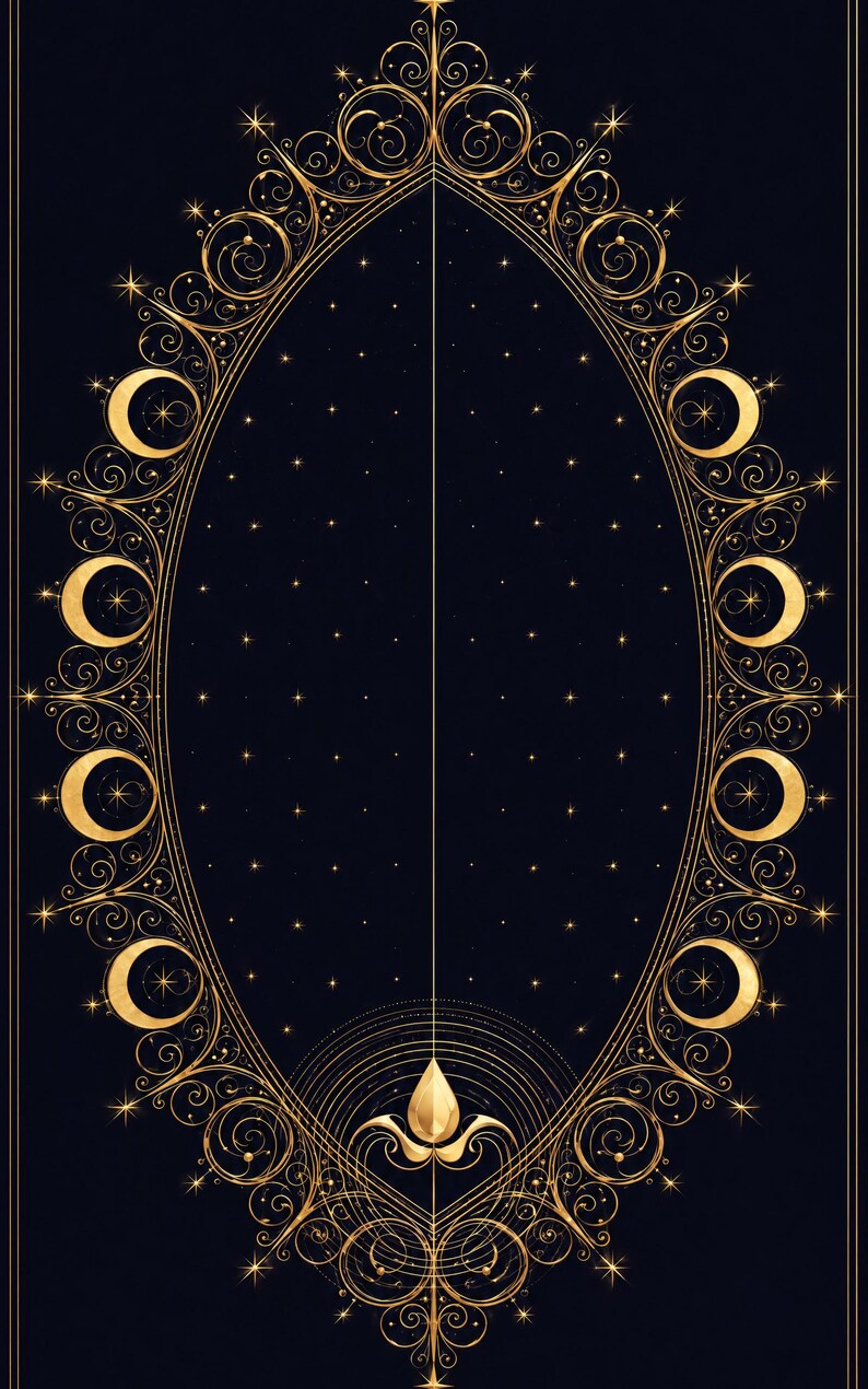 Premade Romantasy Book Cover, Gold Moons on Indigo Filigree, Fated Mates Ebook Design image 3
