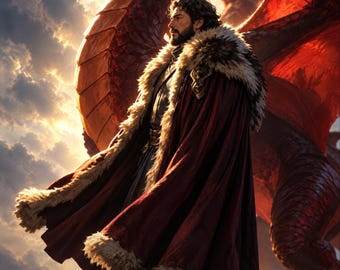 Premade Fantasy Book Cover, Cloaked Warrior and Red Dragon Art for Dragon Rider Authors