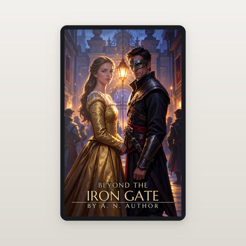 Premade Fantasy Book Cover, Princess and Masked Assassin Art for Romantic Fantasy Authors image 2