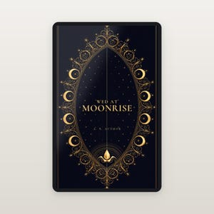 Premade Romantasy Book Cover, Gold Moons on Indigo Filigree, Fated Mates Ebook Design image 2