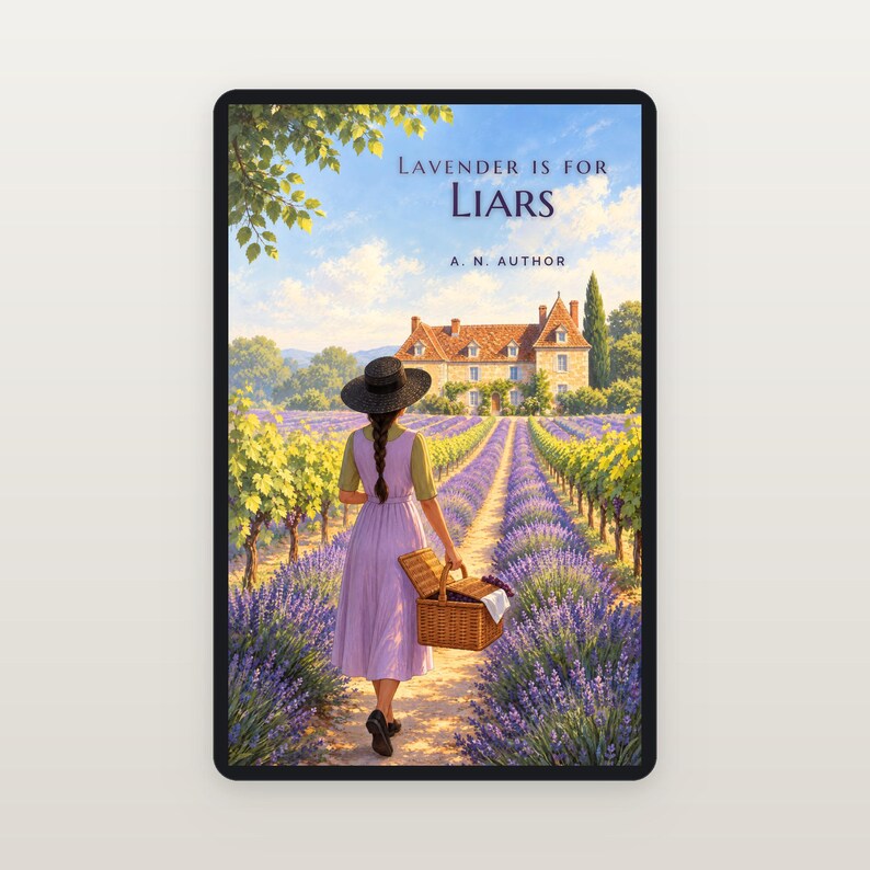 Premade Cozy Mystery Book Cover, Lavender Fields Chateau Art for Travel Cozy Authors image 2