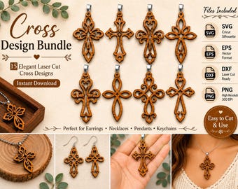 Wooden Cross Earring SVG Bundle - 15 Laser Cut Faith Jewelry Templates