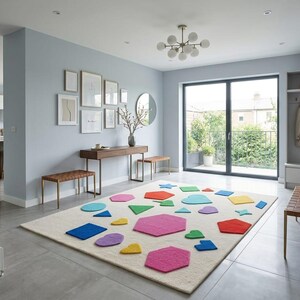 Colorful Kids Learning Rug, Educational Shapes Carpet, Nursery Playroom Area Rug, Montessori Geometry Rug, Preschool Classroom Decor