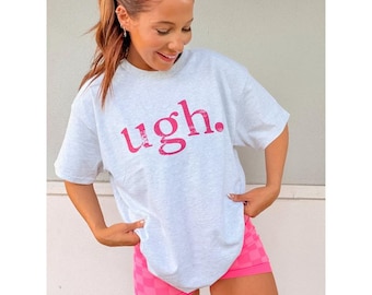Ugh Graphic T-Shirt, Minimalist Mood Tee, Oversized Cotton Shirt