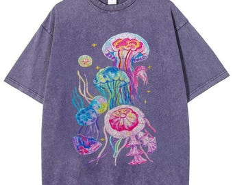 Psychedelic Jellyfish Graphic Tee, Colorful Oceancore Vintage Shirt