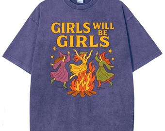 Girls Will Be Girls Witch Shirt, Retro Spooky Season Graphic Tee