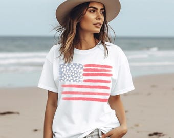 Vintage American Flag Shirt, Retro USA Graphic Tee, Patriotic 4th Of July Shirt
