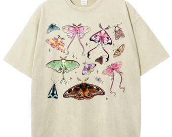 Luna Moth Graphic Tee, Vintage Washed Oversized T-Shirt, Nature Butterfly Moth Print