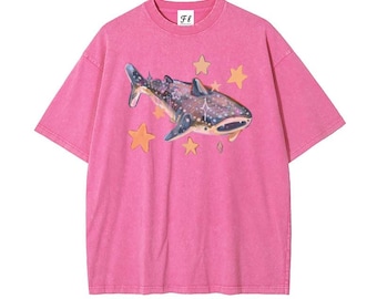 Whale Shark Graphic Tee, Vintage Washed Oversized Shirt, Ocean Apparel