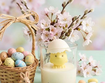 Vela artesanal con forma de pollito en cáscara de huevo / Bonita decoración primaveral / Decoración para el hogar