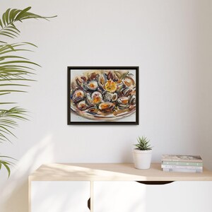 Nature morte aquarelle de coquillages sur toile encadrée | Mat multicolore