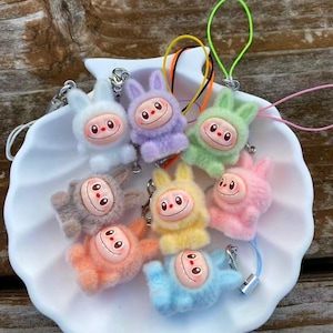 8PCs Fuzzy Bunny Monster Charms, Mini Rabbit Phone Charm DIY Craft Supplies