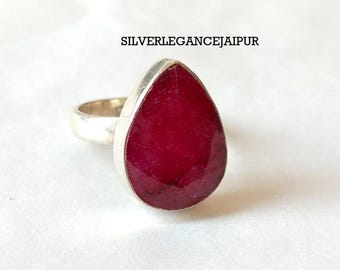 Natural Ruby Pear Shape Ring, Sterling Silver Statement Ring, July Birthstone Gift
