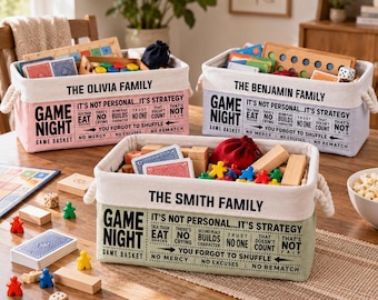 Panier de rangement personnalisé pour soirées jeux en famille, jeux de société familiaux, cadeau de Noël pour les amateurs de jeux de société, cadeau idéal pour les couples joueurs.