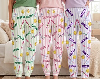 Pantalon de pyjama personnalisé pour joueuse de softball, pantalon de détente personnalisé pour passionnée de softball, cadeau de Noël pour les joueuses de softball