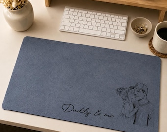 Benutzerdefinierte Daddy Foto Skizze Line Art Schreibtischmatte, personalisierte Line Art Mauspad vom Foto Vatertag Geschenk für Ehemann, Papa Geschenk Schreibtischdekoration