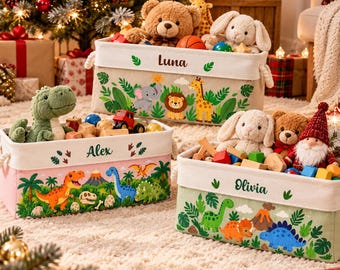 Personalized Toy Storage Basket for Kids, Custom Name Toy Organizer, Custom Holiday Storage Bin, Kids Christmas Eve Box, Gift For Daughter