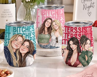 Gobelet à vin aquarelle personnalisé avec photo de meilleure amie, cadeau pour une amie proche, cadeau d'amitié, cadeau pour une BFF, cadeau d'anniversaire