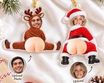 Ornement en acrylique 3D personnalisé avec visage et fesses moelleuses, souvenir amusant et personnalisé, cadeau romantique d'anniversaire pour mari et femme, cadeau de Noël