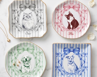 Porte-bijoux Coquette personnalisé avec portrait d'animal de compagnie, porte-bagues avec dessin au trait de chien, cadeau commémoratif personnalisé pour animal de compagnie, souvenir commémoratif pour animal de compagnie, cadeau pour elle