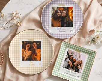 Personalized Besties Photo Ring Dish, Custom Jewelry Trinket Dish, Bridesmaid Proposal, Trinket Tray for Best Friend, BFF Long Distance Gift