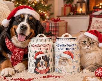 Bocal à biscuits de Noël personnalisé avec photo d'animal de compagnie à l'aquarelle, bocal à friandises personnalisé pour animaux de compagnie gâtés, bocal en céramique avec photo d'animal de compagnie, cadeau pour amoureux des animaux