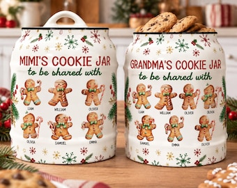 Boîte à biscuits personnalisée « À partager avec les petits-enfants », cadeau de Noël personnalisé pour grand-mère, boîte à biscuits en céramique personnalisée.