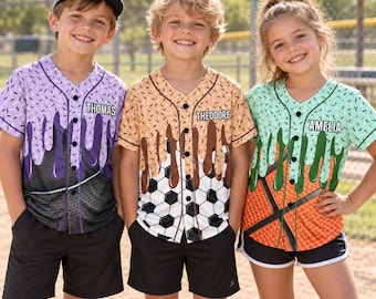 Maillot de sport enfant personnalisé « Glace dégoulinante », cadeau avec nom personnalisé pour les fans de baseball, football et basketball, maillot assorti au sport