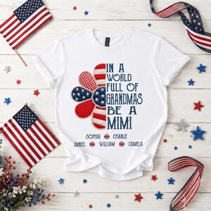 Personalized Patriotic Patchwork Daisy Flower Shirt, Patriotic Flower T-Shirt, 4th of July Floral Tee, Independence Day Gift for Her