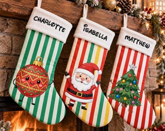 Chaussette de Noël personnalisée avec un joli personnage et un prénom, souvenir de Noël personnalisé pour enfant, décoration de Noël, cadeau de Noël pour fille