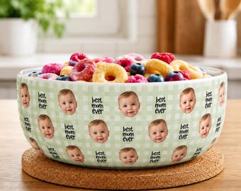 Personalized Funny Photo Ceramic Bowl, Custom Family Picture Cereal Bowl, Custom Text Colored Snack Bowl, Gift For New Mom