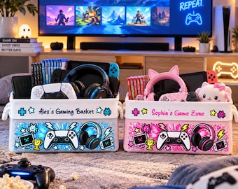 Cadeau de rangement personnalisé pour jeux vidéo, décoration de chambre pour passionné de jeux vidéo, organisateur sur le thème du jeu vidéo, cadeau de Noël pour lui ou elle